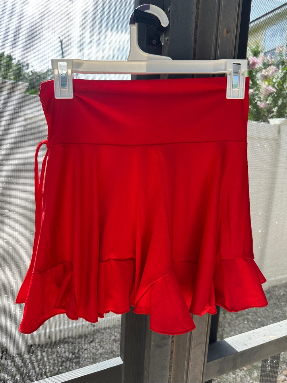 Women's Red Ruffle Hem Skater Skirt